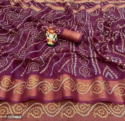 Beautiful Purple Cotton Blend Printed Saree With Blouse Piece For Women-thumb0