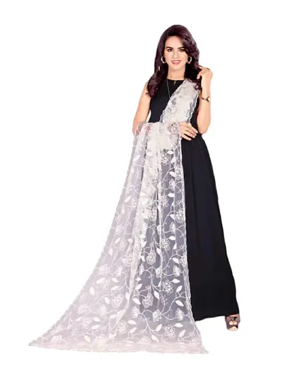 Rahulraj Textile Women's Nylon Mono Net Dupatta For Girls | Embroidery Dyeable Net Dupatta's For Womens | White Net Dupatta For Girls/Womens - Pack of 1