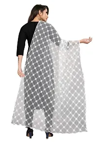 Rahulraj Textile Women's Nylon Mono Net Embroidery Dyeable Dupatta (White, Free Size)-thumb1