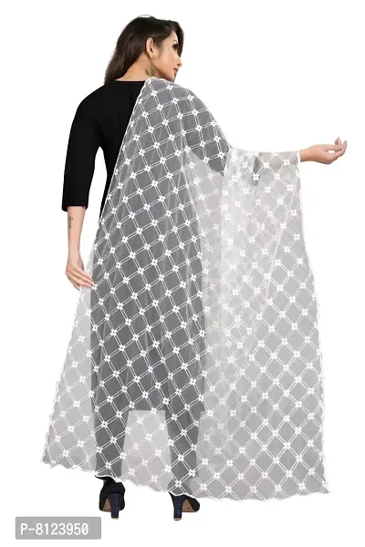 Rahulraj Textile Women's Nylon Mono Net Embroidery Dyeable Dupatta (White, Free Size)-thumb2