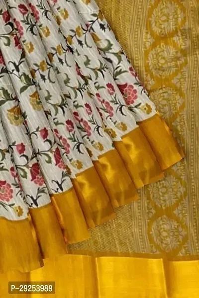 Beautiful Yellow Cotton Printed Saree With Blouse Piece For Women-thumb0