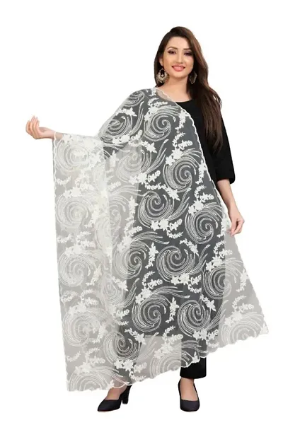 Rahulraj Textile Women's Nylon Mono Net Embroidery Dyeable Dupatta (White, Free Size)