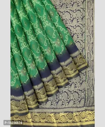 green cotton blend bandhani printed sarees