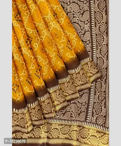 yellow cotton blend bandhani printed sarees-thumb0