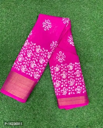 pink batik Cotton Blend Printed Saree with Blouse piece