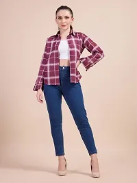 MAROON COLOURED RAYON CHECKED WOMEN WESTERN SHIRT-thumb2