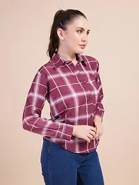 MAROON COLOURED RAYON CHECKED WOMEN WESTERN SHIRT-thumb3