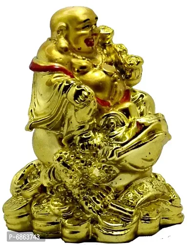 GOLD PLATED Laughing buddha sitting on frog,Handicraft Vastu Showpiece Figurine Decorative Showpiece