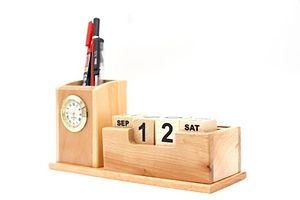 Wooden Calendar with pen stand and Clock-thumb1
