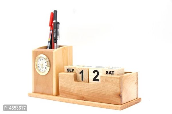 Wooden Calendar with pen stand and Clock-thumb2