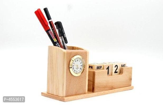 Wooden Calendar with pen stand and Clock-thumb3