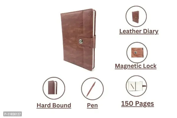 Leather Diary with Magnetic Lock and Pen, 150 Pages without Date, Diary for office, gift,men,girl,corporate gifts,-thumb5