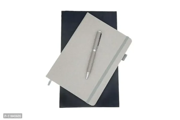 2 in 1 Diary Set with Elastic Band and Pen,150 Pages without Date, Diary for office, gift,men,girl,corporate gifts,(Gray2)-thumb0