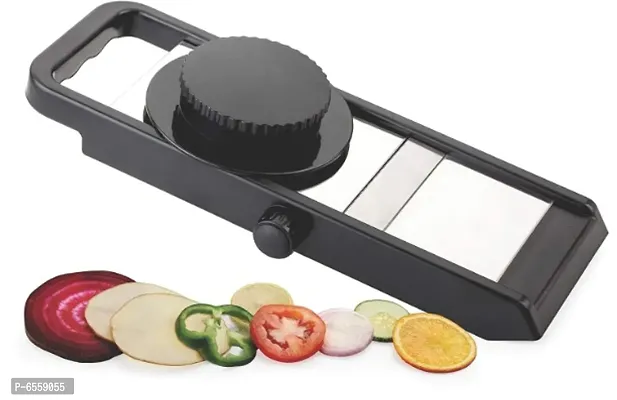 Stainless Steel Adjustable Slicer with Knob with Safety Holder Ideal for Potato, Onion, Carrots, Beat, Tomato, Cucumber, Black