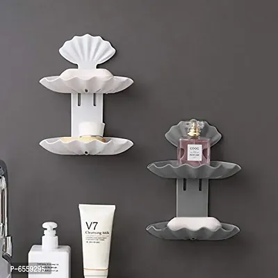 Double Layer Shell Soap Super Adhesive Sticker Soap Dish Holder Wall Mounted Bathroom Shower Soap Holder Soap Dish Tray-thumb0