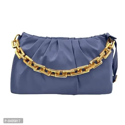 Trendy PU Leather Handbag With Golden Chrome Chain For Women