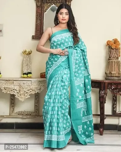 Elegant Multicoloured Cotton Saree with Blouse piece For Women-thumb0