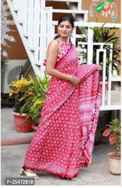 Elegant Multicoloured Cotton Saree with Blouse piece For Women