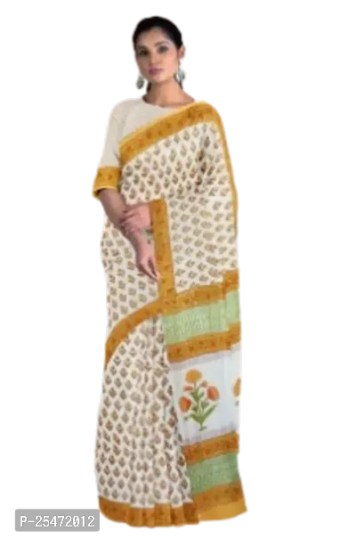 Elegant Multicoloured Cotton Saree with Blouse piece For Women
