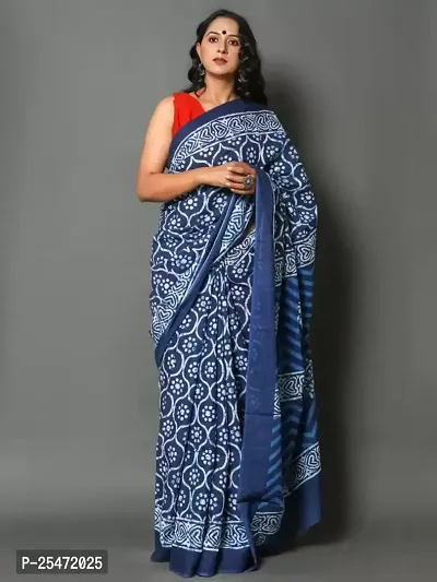 Elegant Multicoloured Cotton Saree with Blouse piece For Women-thumb0