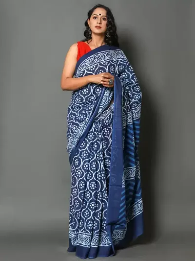 Printed Mulmul Cotton Sarees with Blouse Piece