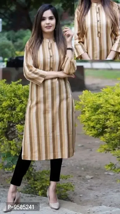 Fashion Womens Striped Straight cut Khadi cotton kurti-thumb0