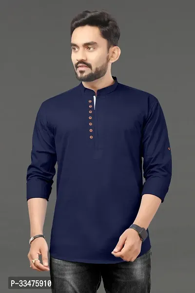 Reliable Blue Cotton Solid Straight Kurta For Men-thumb0