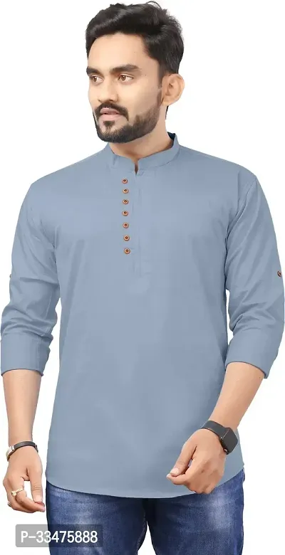 Reliable Grey Cotton Solid Straight Kurta For Men