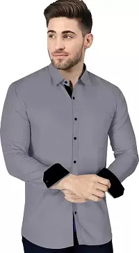 Stylish Grey Cotton Blend Casual Shirt For Men-thumb2