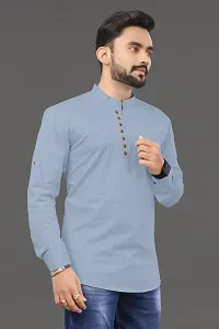 Reliable Grey Cotton Solid Straight Kurta For Men-thumb2