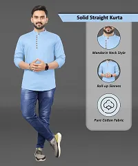 Reliable Blue Cotton Solid Straight Kurta For Men-thumb3