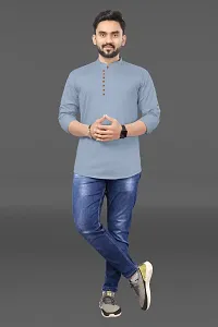 Reliable Grey Cotton Solid Straight Kurta For Men-thumb3