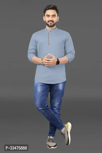 Reliable Grey Cotton Solid Straight Kurta For Men-thumb4