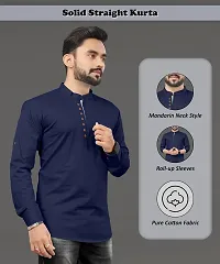 Reliable Blue Cotton Solid Straight Kurta For Men-thumb4