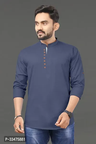 Reliable Grey Cotton Solid Straight Kurta For Men