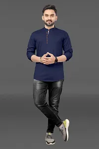 Reliable Blue Cotton Solid Straight Kurta For Men-thumb3