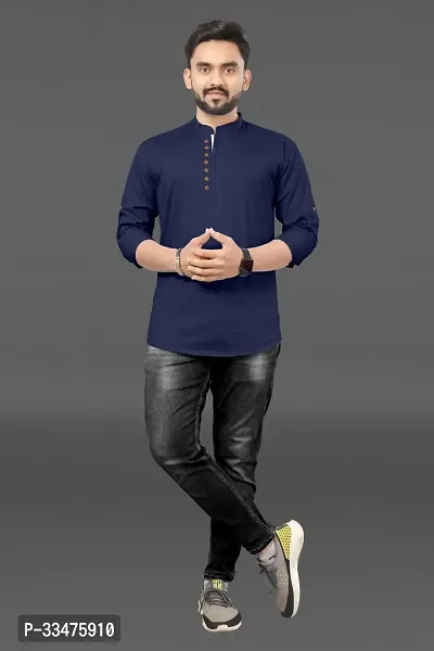 Reliable Blue Cotton Solid Straight Kurta For Men-thumb4