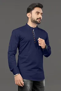 Reliable Blue Cotton Solid Straight Kurta For Men-thumb2