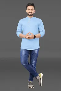 Reliable Blue Cotton Solid Straight Kurta For Men-thumb2