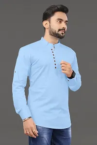 Reliable Blue Cotton Solid Straight Kurta For Men-thumb1