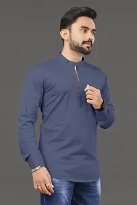 Reliable Grey Cotton Solid Straight Kurta For Men-thumb3