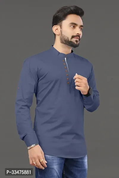 Reliable Grey Cotton Solid Straight Kurta For Men-thumb4