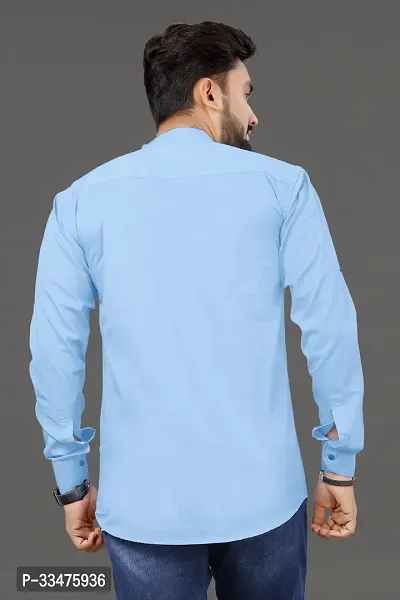 Reliable Blue Cotton Solid Straight Kurta For Men-thumb5