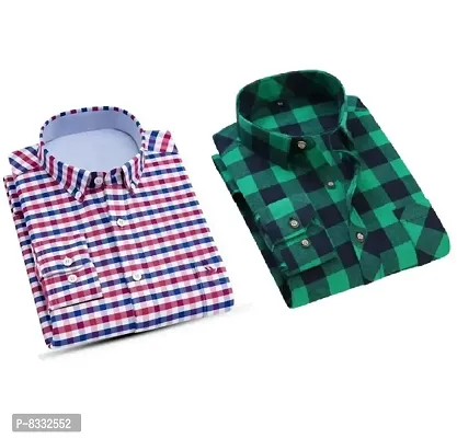 Stylish Men Cotton Blend Full Sleeves Checked  Shirts Pack of 2-thumb0