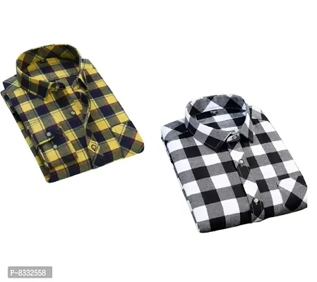 Stylish Men Cotton Blend Full Sleeves Checked  Shirts Pack of 2