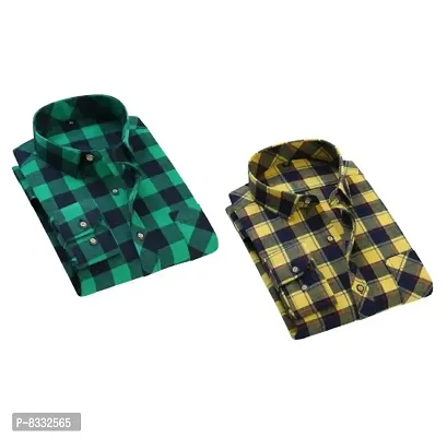 Stylish Men Cotton Blend Full Sleeves Checked  Shirts Pack of 2-thumb0