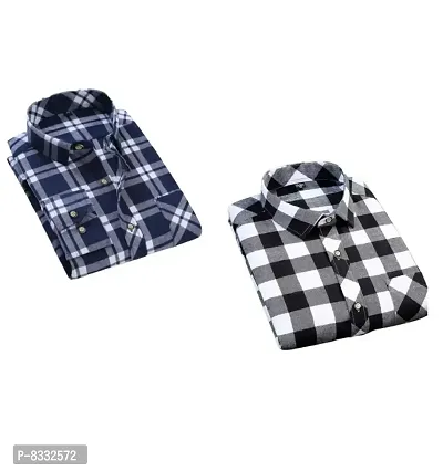 Stylish Men Cotton Blend Full Sleeves Checked  Shirts Pack of 2