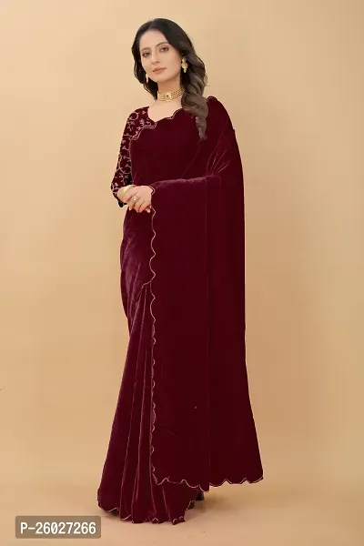 Stylish Fancy Designer Velvet Saree With Blouse Piece For Women-thumb4