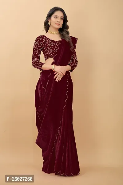 Stylish Fancy Designer Velvet Saree With Blouse Piece For Women-thumb5