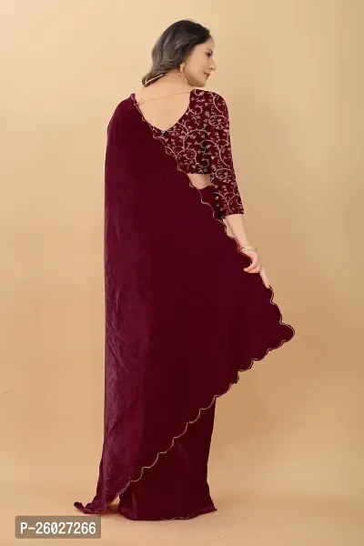 Stylish Fancy Designer Velvet Saree With Blouse Piece For Women-thumb2